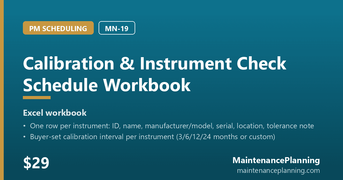 Calibration & Instrument Check Schedule Workbook