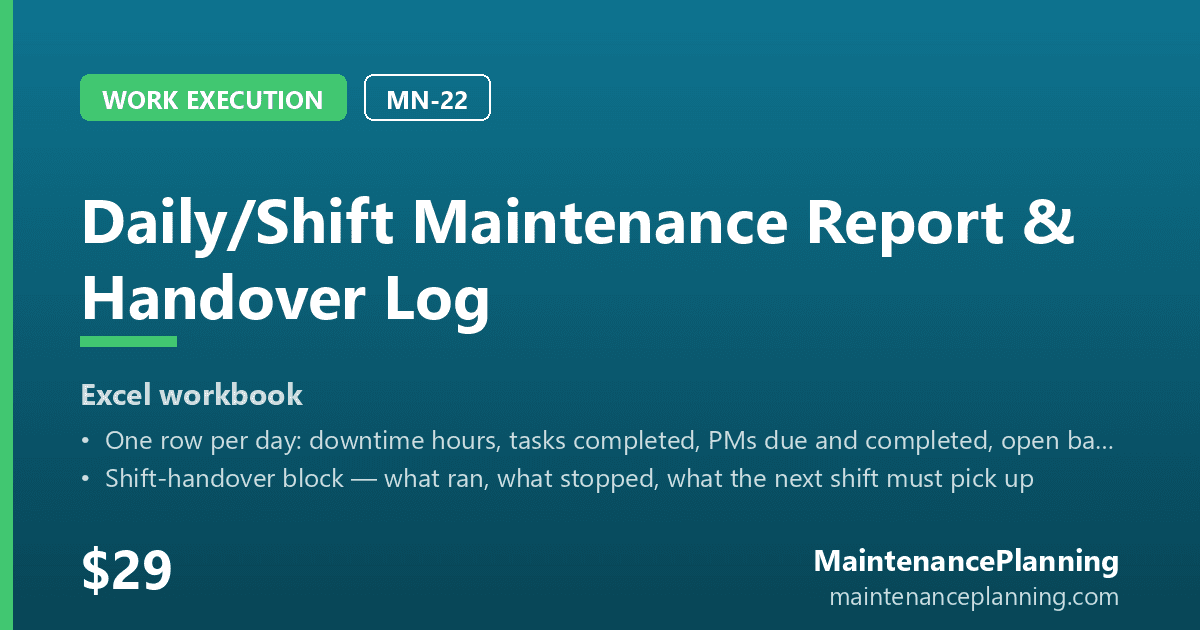 Daily/Shift Maintenance Report & Handover Log